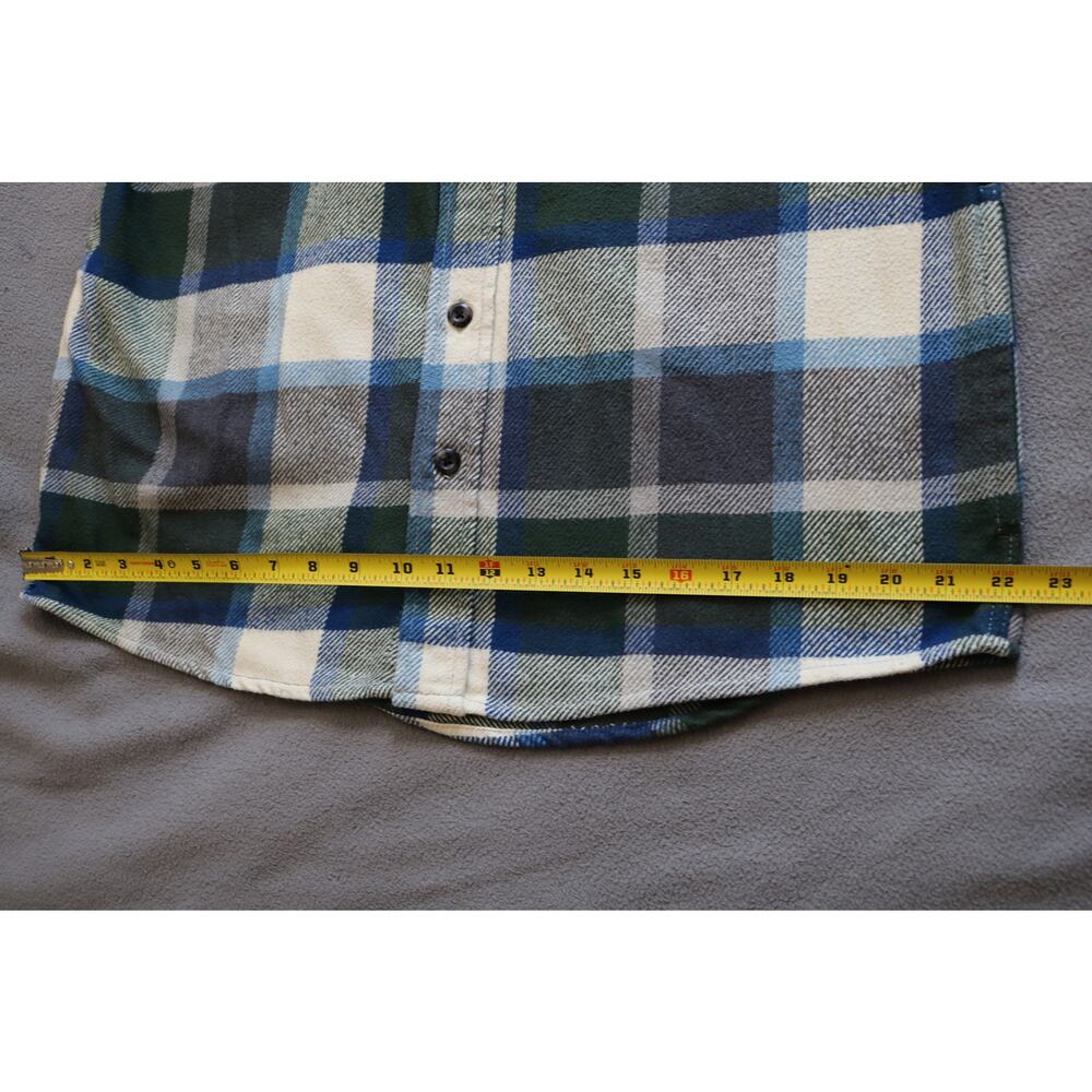 ORVIS Mens Medium Blue Green Plaid Flannel Shirt Long Sleeve Button Down Flap - Picture 6 of 16